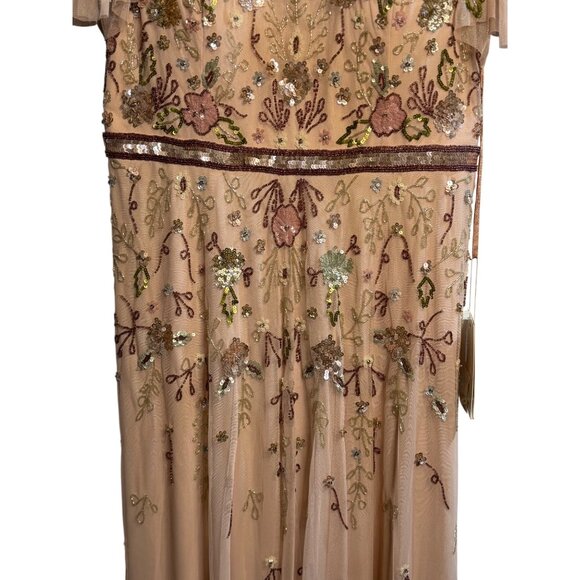 NWT Mac Duggal Floral Sequined Embellished High Neck Butterfly Sleeve Gown SZ 14 - Picture 3 of 14